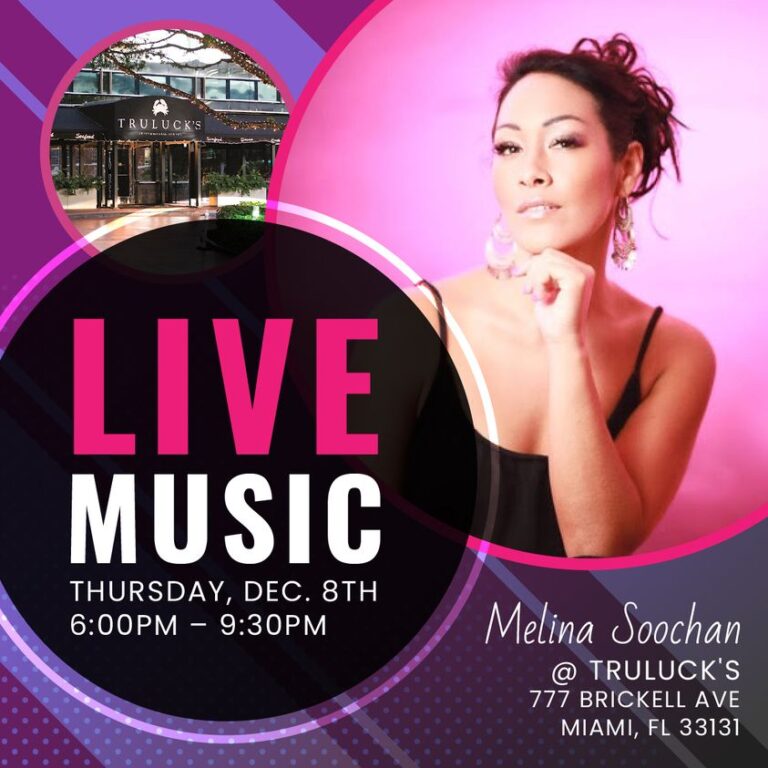 Read more about the article Catch Melina Soochan Music LIVE TONIGHT from 6pm to 9:30pm at Truluck’s